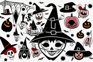 A single-pointed witch's hat, an iconic symbol of Halloween black and red tattoo idea