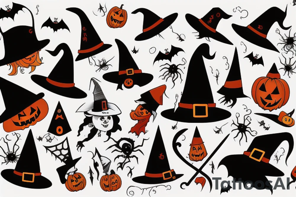 A single-pointed witch's hat, an iconic symbol of Halloween black and red tattoo idea