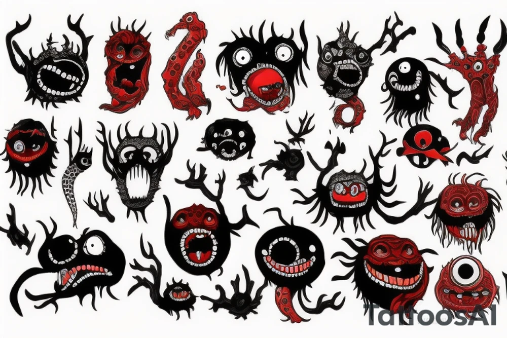 black and red monsters tattoo idea