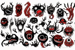 black and red monsters tattoo idea