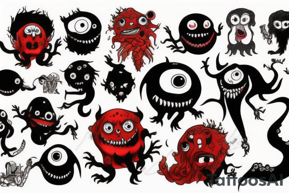 black and red monsters tattoo idea