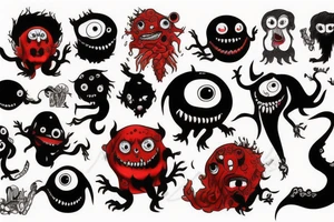 black and red monsters tattoo idea