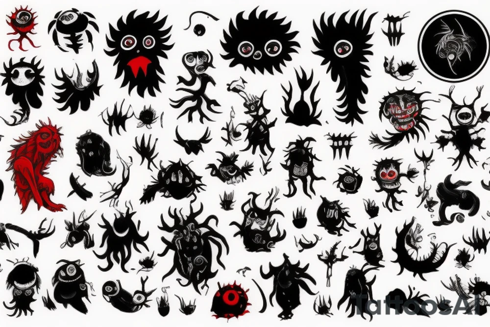 black and red monsters tattoo idea