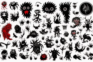 black and red monsters tattoo idea