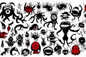 black and red monsters tattoo idea