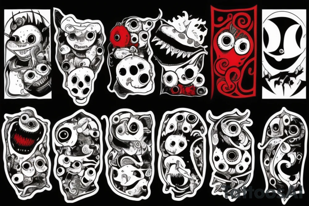 black and red monsters tattoo idea