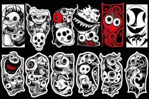 black and red monsters tattoo idea