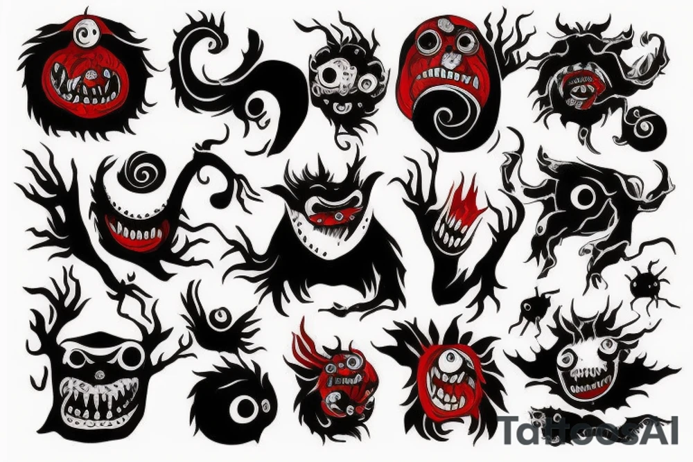 black and red monsters tattoo idea