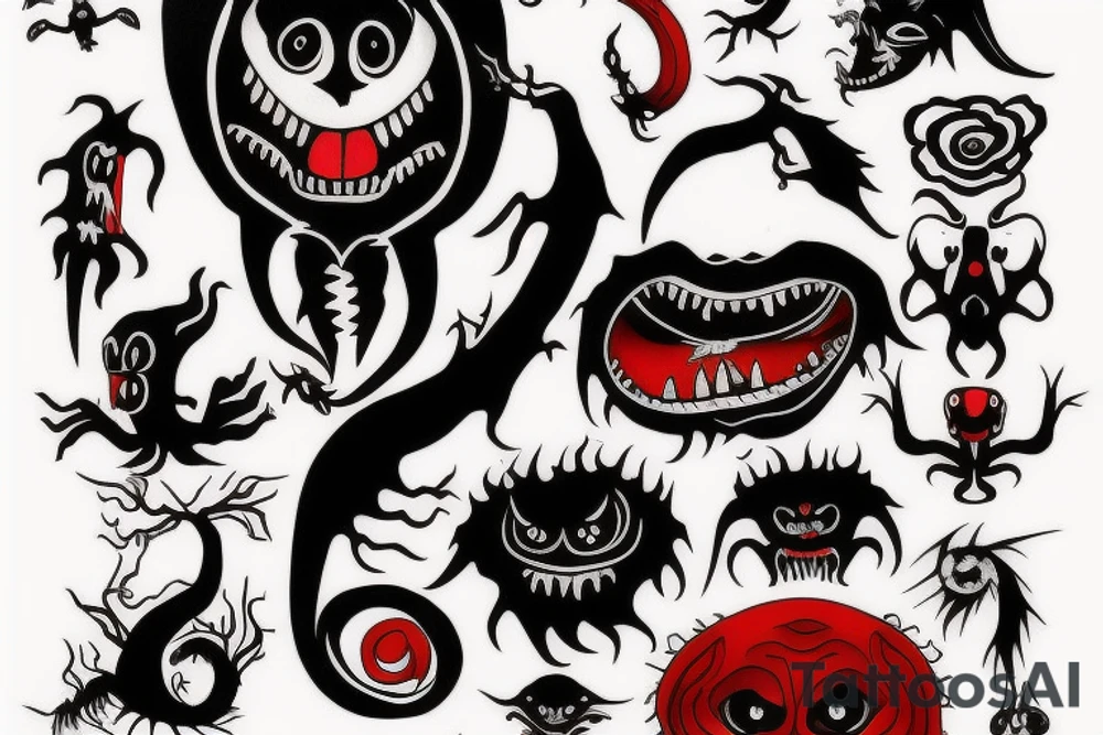 black and red monsters tattoo idea