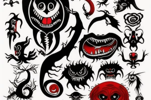 black and red monsters tattoo idea
