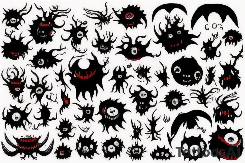 black and red monsters tattoo idea
