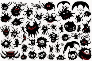 black and red monsters tattoo idea