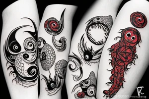 black and red monsters tattoo idea