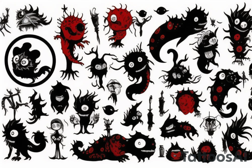 black and red monsters tattoo idea