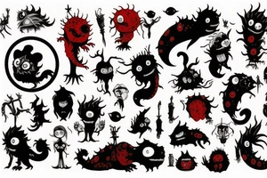 black and red monsters tattoo idea