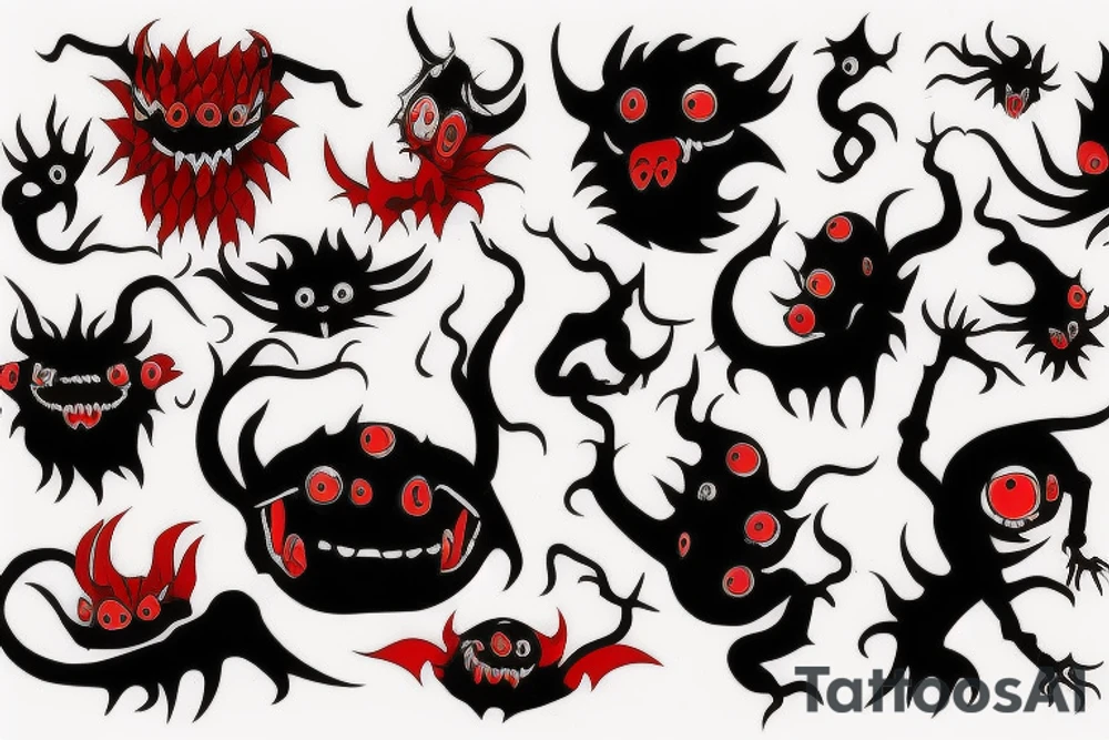 make 6 black and red monster tattoo idea
