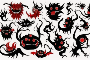 make 6 black and red monster tattoo idea