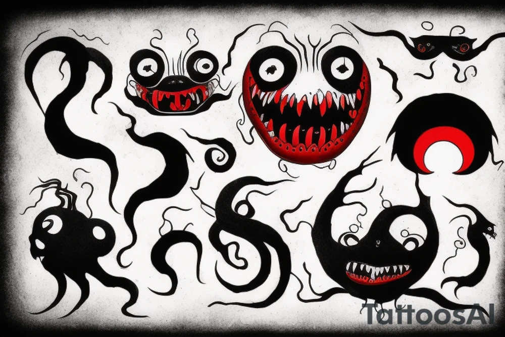 make 6 black and red monster tattoo idea