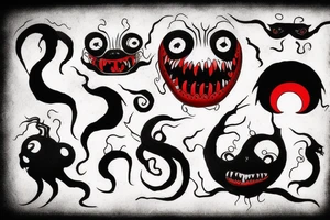 make 6 black and red monster tattoo idea