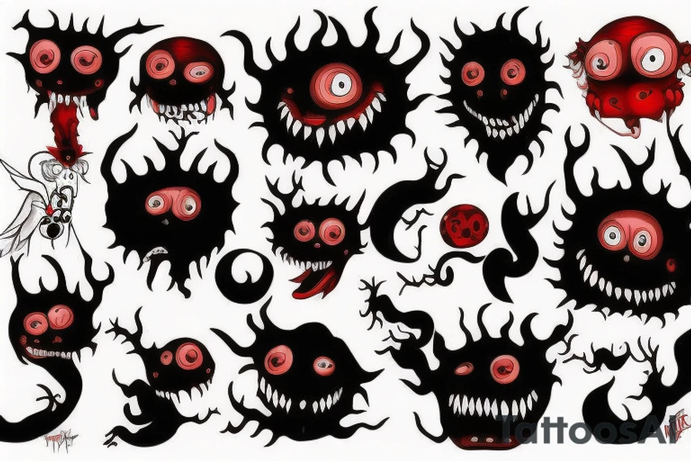 make 6 black and red monster tattoo idea