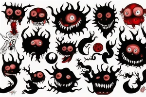 make 6 black and red monster tattoo idea