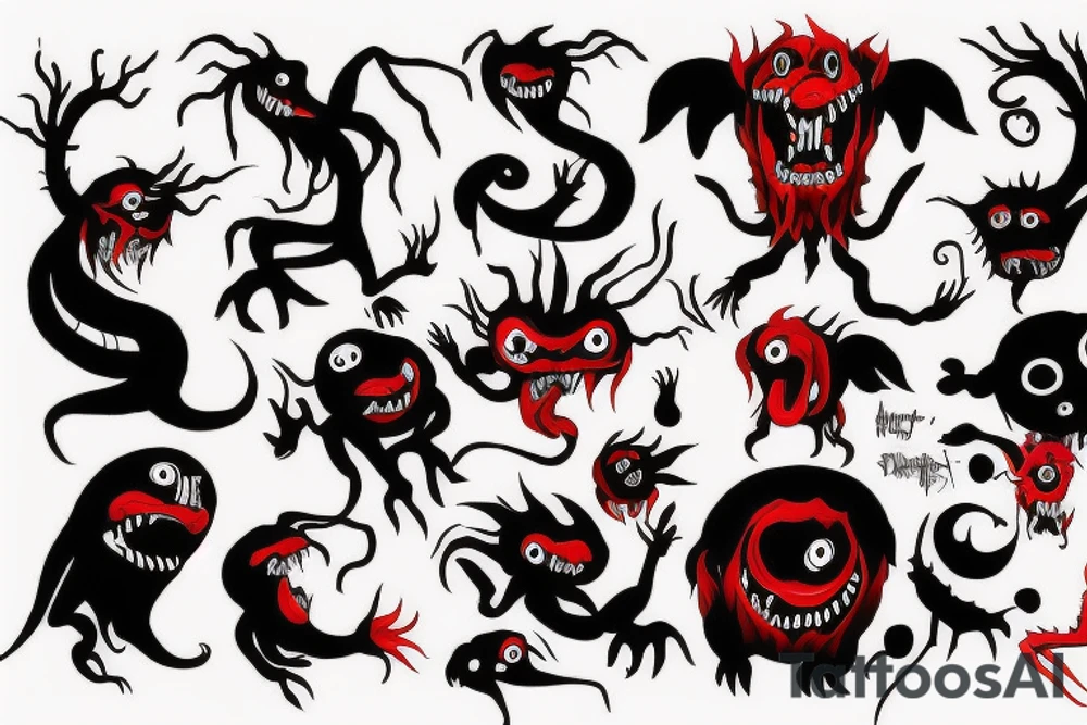 make 6 black and red monster tattoo idea