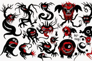 make 6 black and red monster tattoo idea