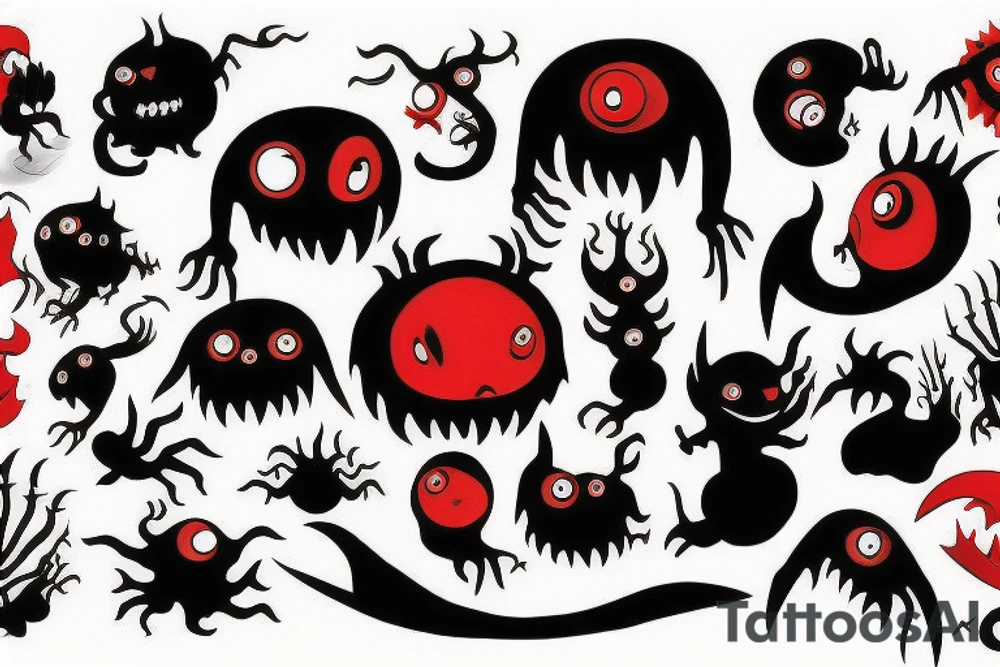 make 6 black and red monster tattoo idea