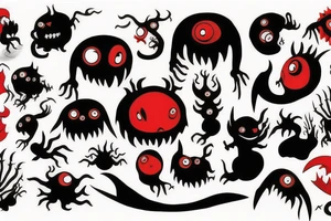 make 6 black and red monster tattoo idea