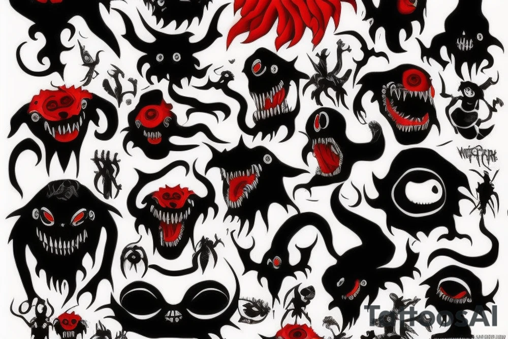 make 6 black and red monster tattoo idea