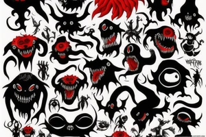 make 6 black and red monster tattoo idea