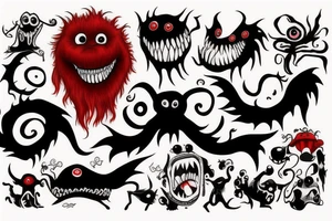 make 6 black and red monster tattoo idea