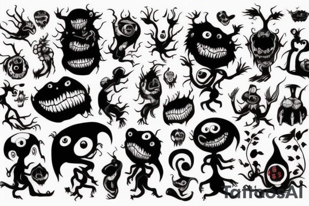 make 6 black and red monster tattoo idea