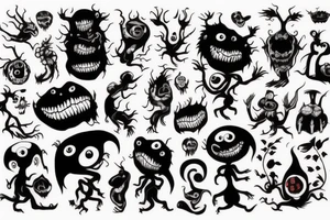make 6 black and red monster tattoo idea