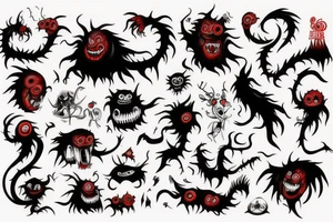 make 6 black and red monster tattoo idea