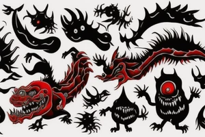 make 6 black and red monster tattoo idea