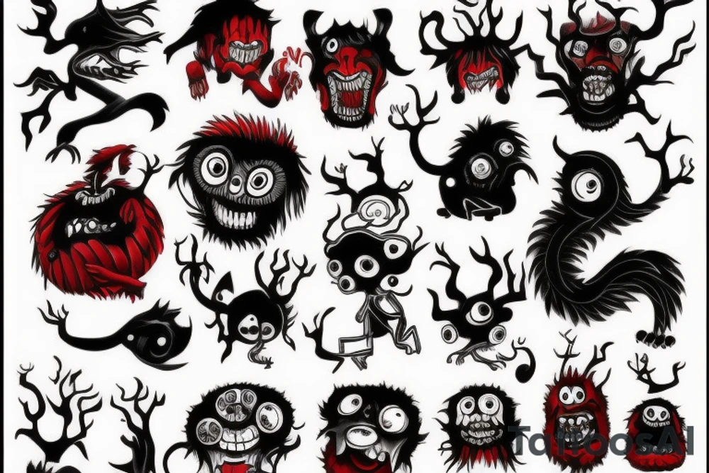 black and red monster tattoo idea