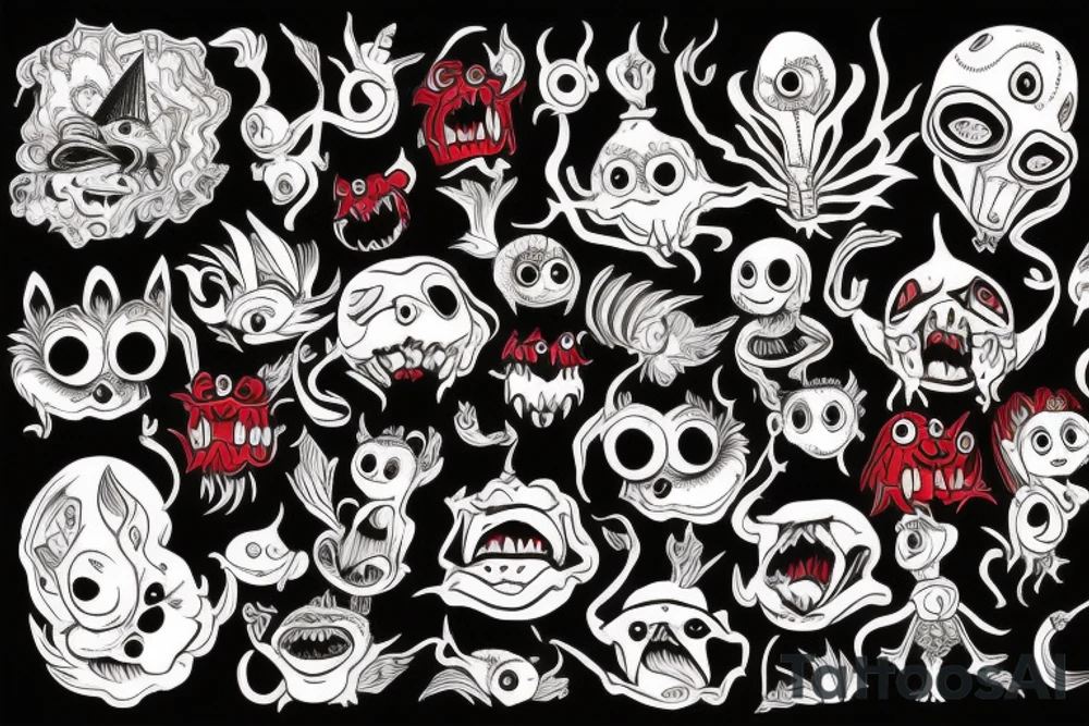 black and red monster tattoo idea