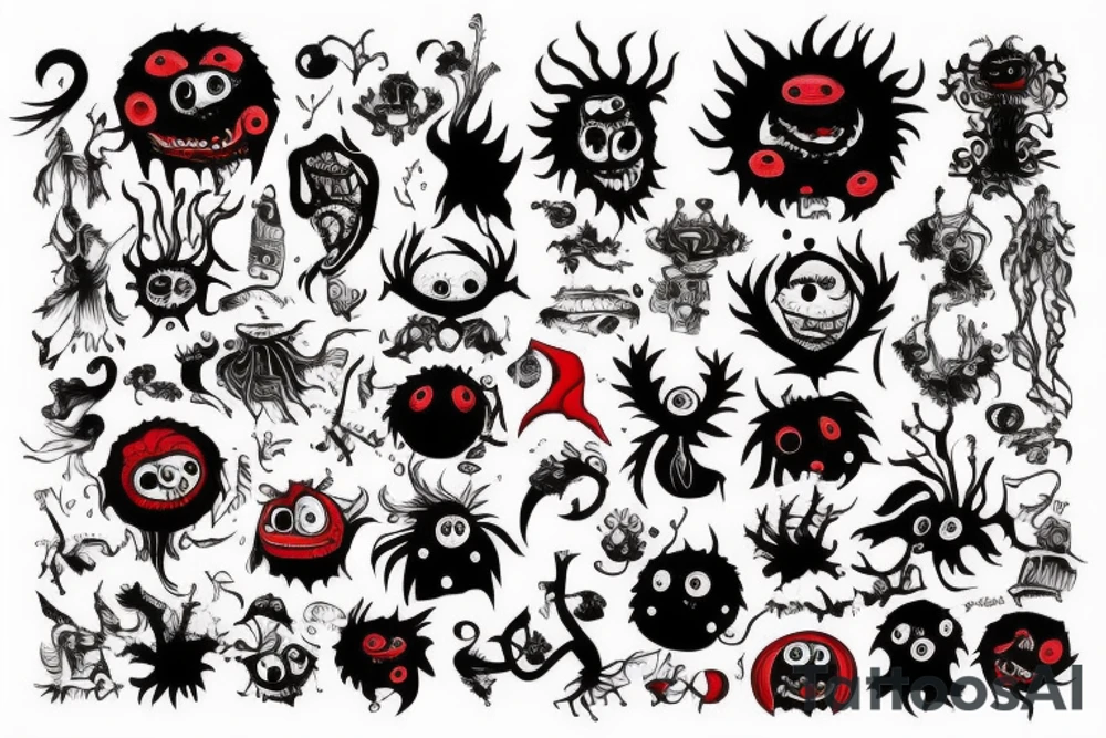 black and red monster tattoo idea