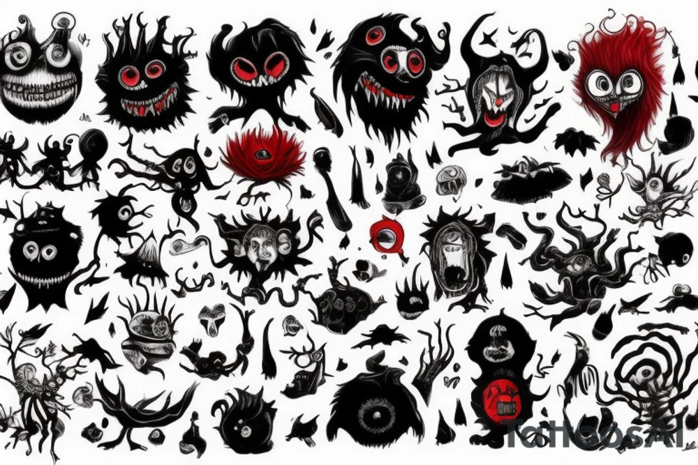 black and red monster tattoo idea