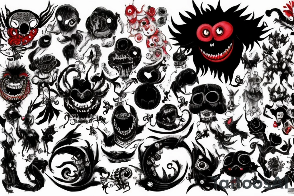 black and red monster
white back ground tattoo idea