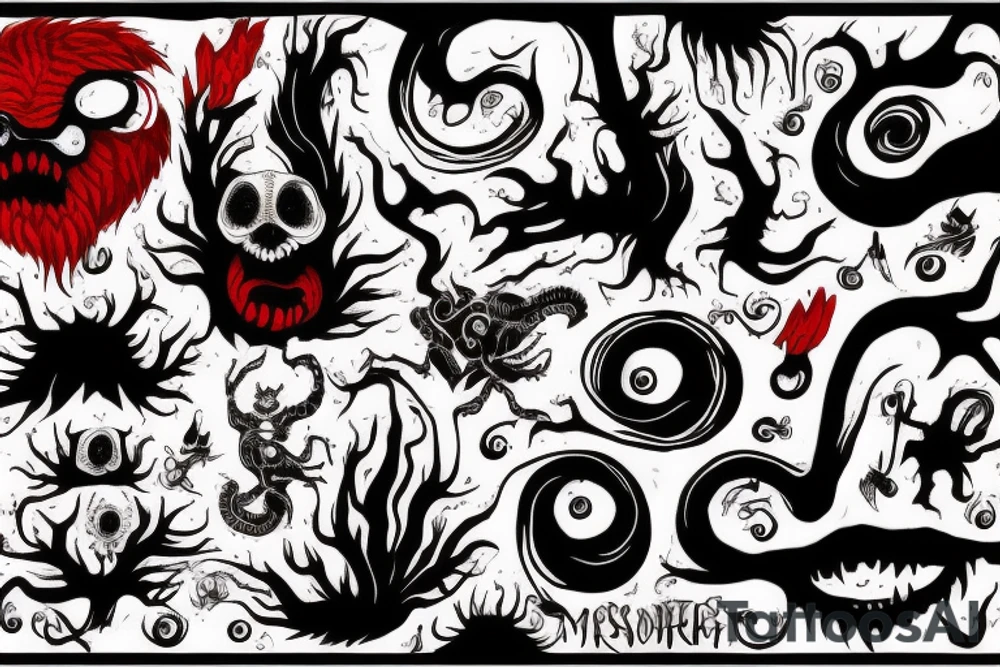 black and red monster
white back ground tattoo idea