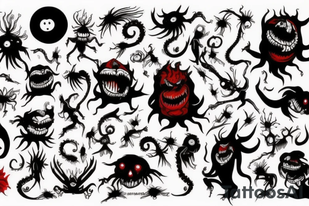 black and red monster
white back ground tattoo idea