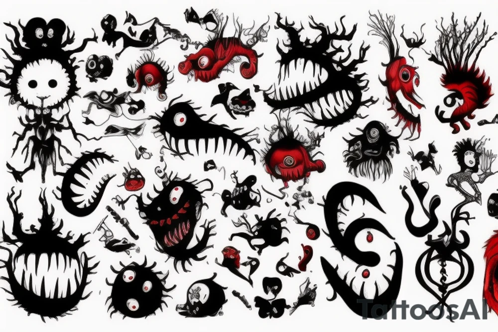 black and red monster
white back ground tattoo idea
