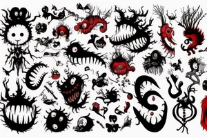 black and red monster
white back ground tattoo idea