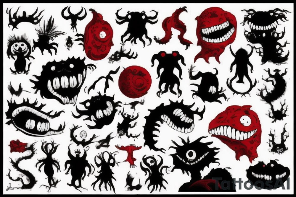 black and red monster
white back ground tattoo idea black and red monster
white back ground tattoo idea