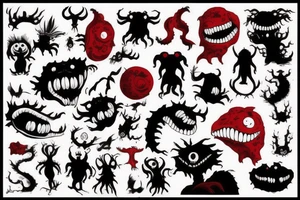 black and red monster
white back ground tattoo idea