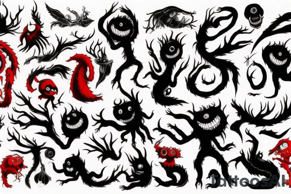 black and red monster
white back ground tattoo idea black and red monster
white back ground tattoo idea