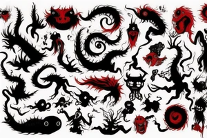 black and red monster
white back ground tattoo idea