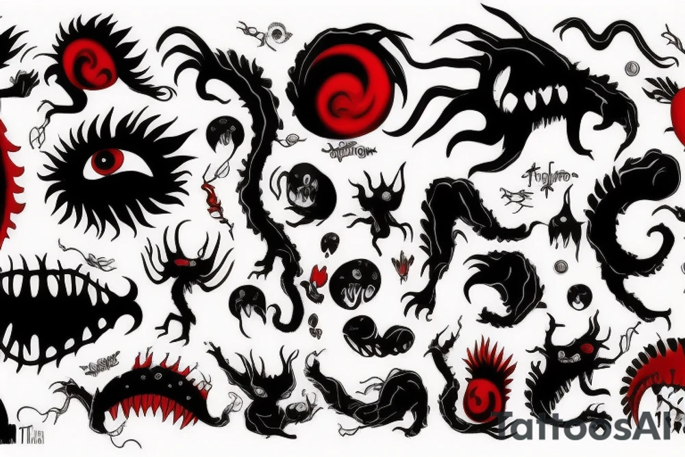 black and red monster
white back ground tattoo idea